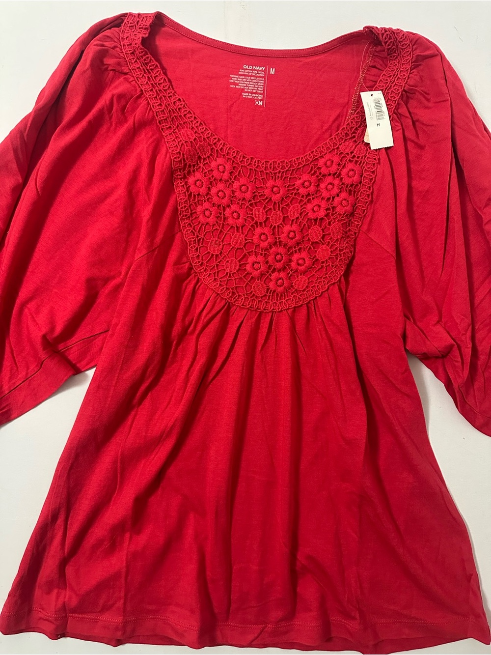 Old Navy Women's Bright Red Crochet-Yoke Tunic Top
